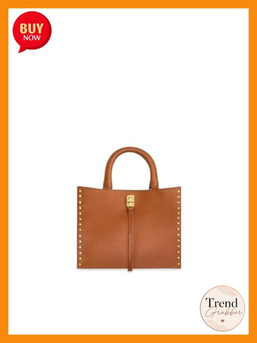 Leather Tote Bag with Twist Lock Closure - Structured Satchel